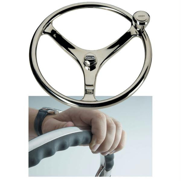 Edson 14.5" SS Comfort Grip Steering Wheel w-PowerKnob™
