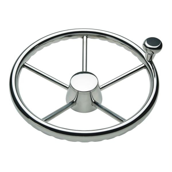 Ongaro 170 13.5" Stainless 5-Spoke Destroyer Wheel w- Stainless Cap and FingerGrip Rim - Fits 3-4" Tapered Shaft Helm