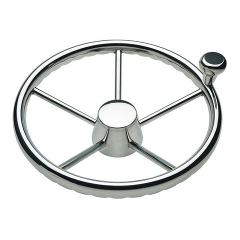 Ongaro 170 13.5" Stainless 5-Spoke Destroyer Wheel w- Stainless Cap and FingerGrip Rim - Fits 3-4" Tapered Shaft Helm