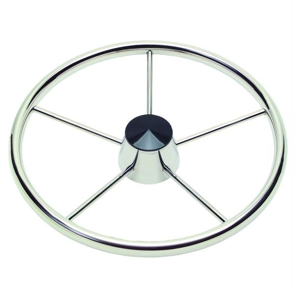 Ongaro 170 13.5" Stainless 5-Spoke Destroyer Wheel w- Black Cap and Standard Rim - Fits 3-4" Tapered Shaft Helm
