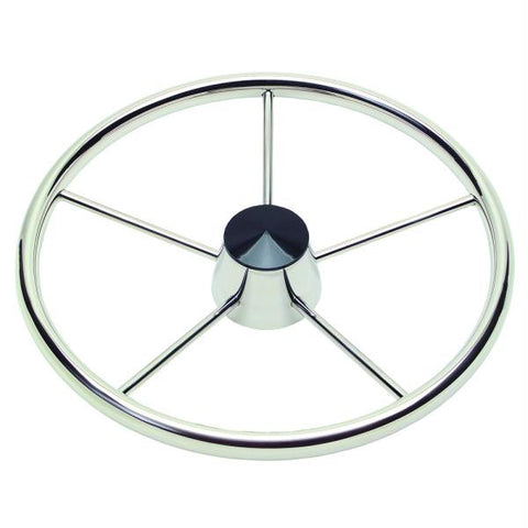 Ongaro 170 13.5" Stainless 5-Spoke Destroyer Wheel w- Black Cap and Standard Rim - Fits 3-4" Tapered Shaft Helm