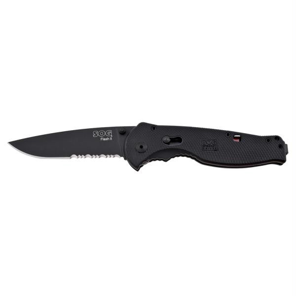 SOG Flash II Partially Serrated Folding Knife - Black TiNi