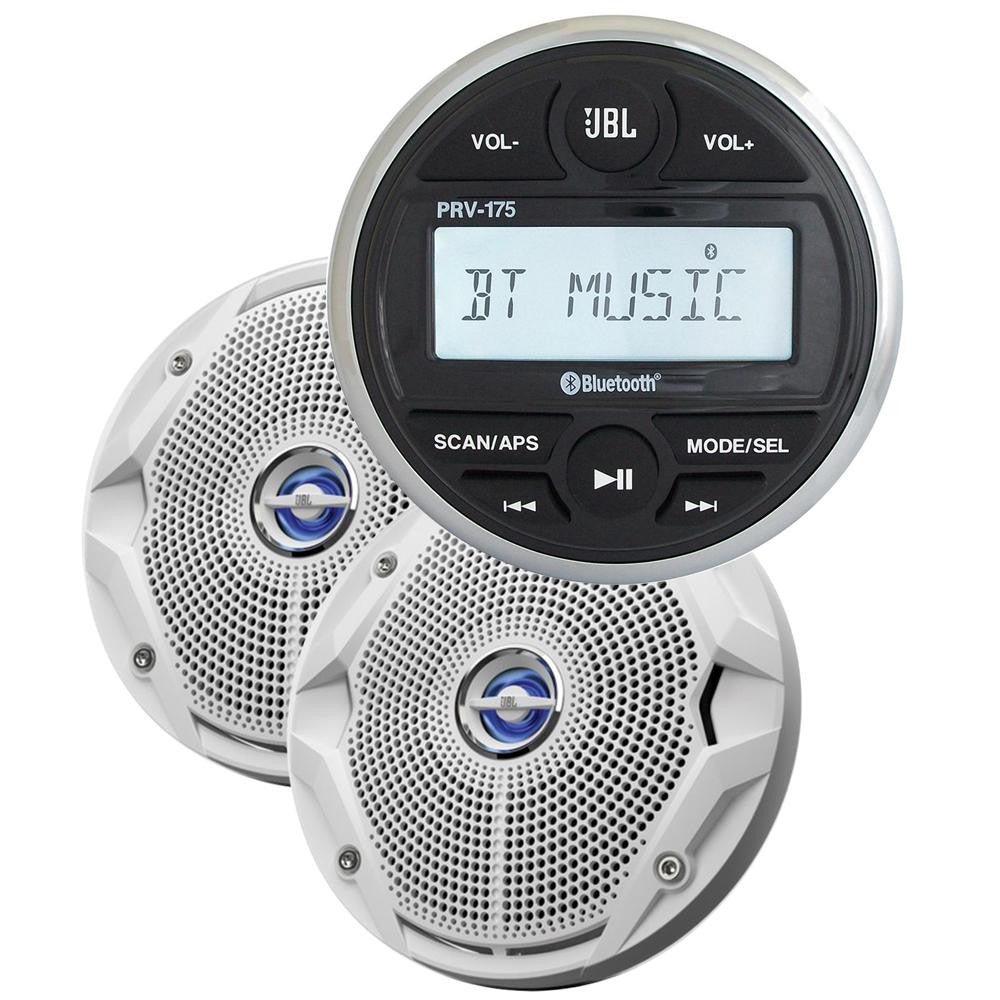 JBL MPK175 w-PRV 175 AM-FM USB Bluetooth® Gauge Style Stereo & MS6520 6.5" Coaxial Marine Speakers (Pair)