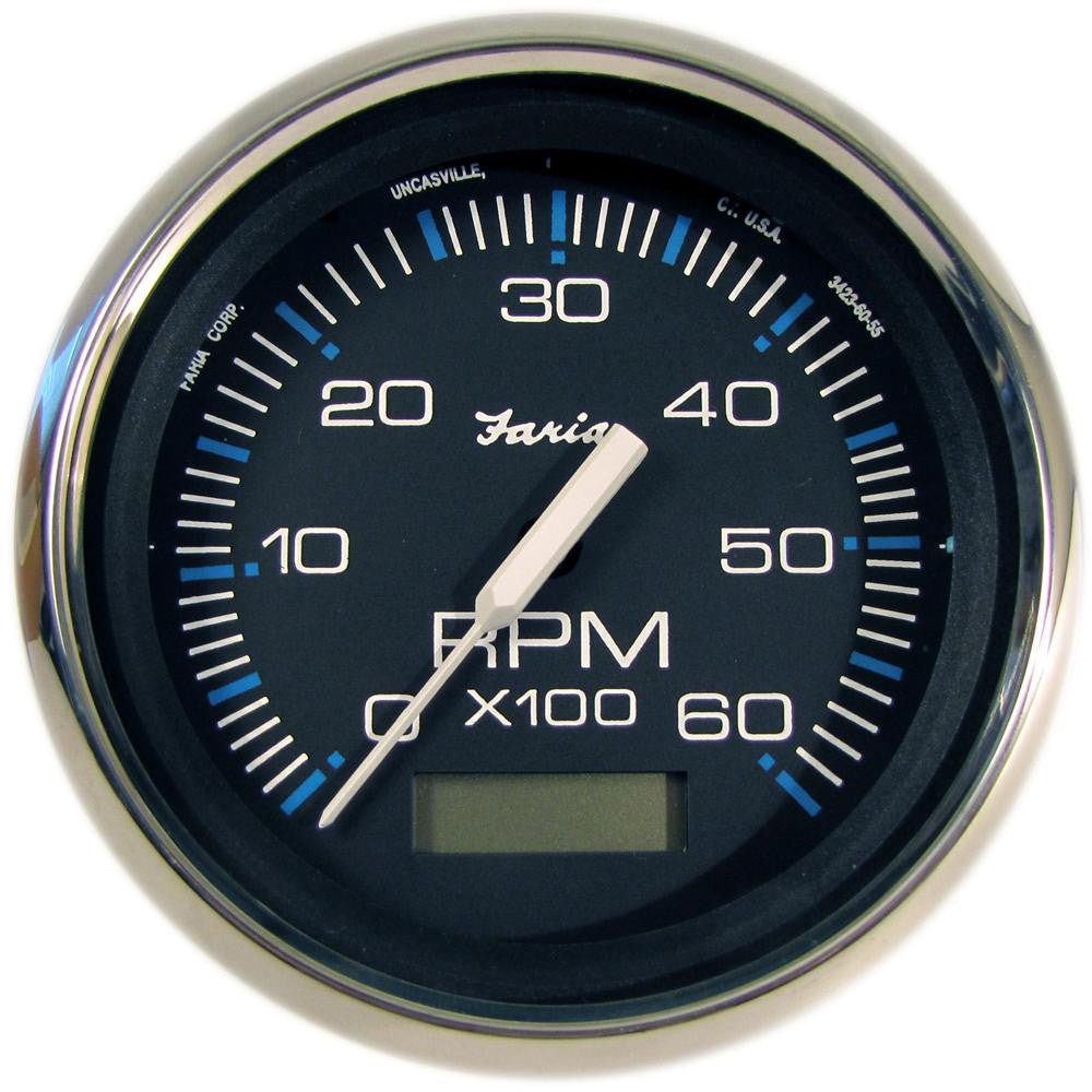 Faria Chesapeake Black SS 4" Tachometer w-Hourmeter - 6,000 RPM (Gas - Inboard)