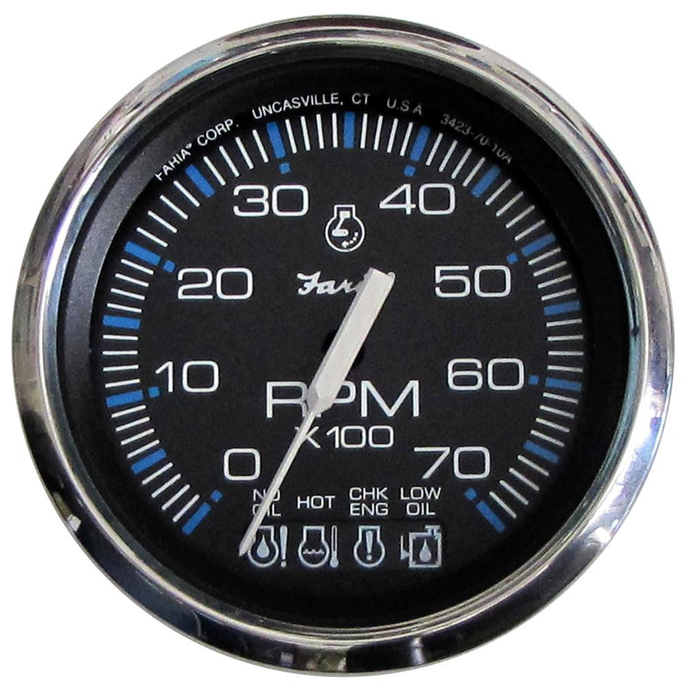 Faria Chesapeake Black SS 4" Tachometer w-Systemcheck Indicator - 7,000 RPM (Gas - Johnson - Evinrude Outboard)
