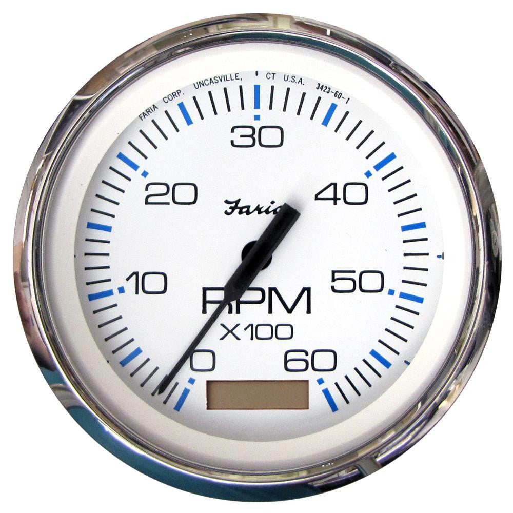 Faria Chesapeake White SS 4" Tachometer w-Hourmeter - 6,000 RPM (Gas - Inboard)