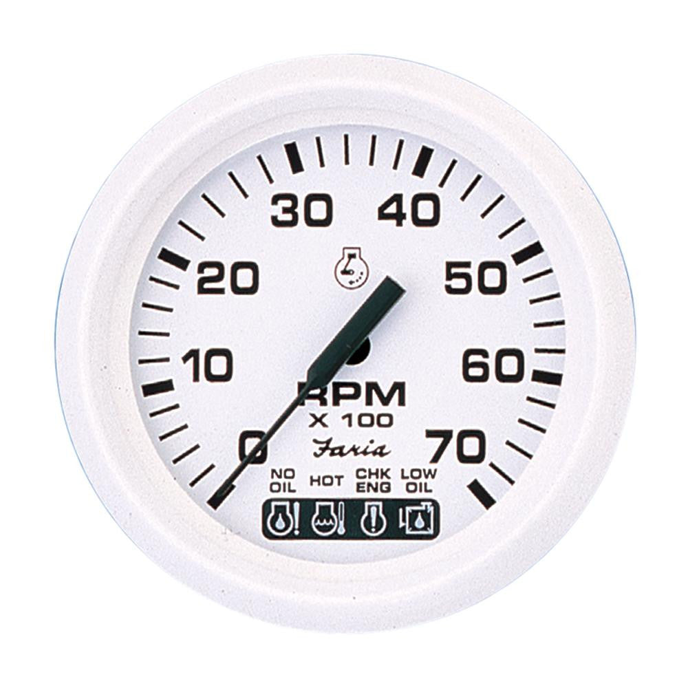 Faria Dress White 4" Tachometer w-Systemcheck Indicator - 7,000 RPM (Gas - Johnson - Evinrude Outboard)