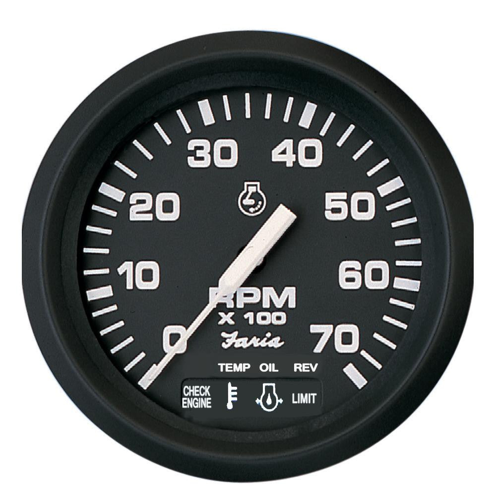 Faria Euro Black 4" Tachometer w-Suzuki Monitor - 7,000 RPM (Gas - Suzuki Outboard)