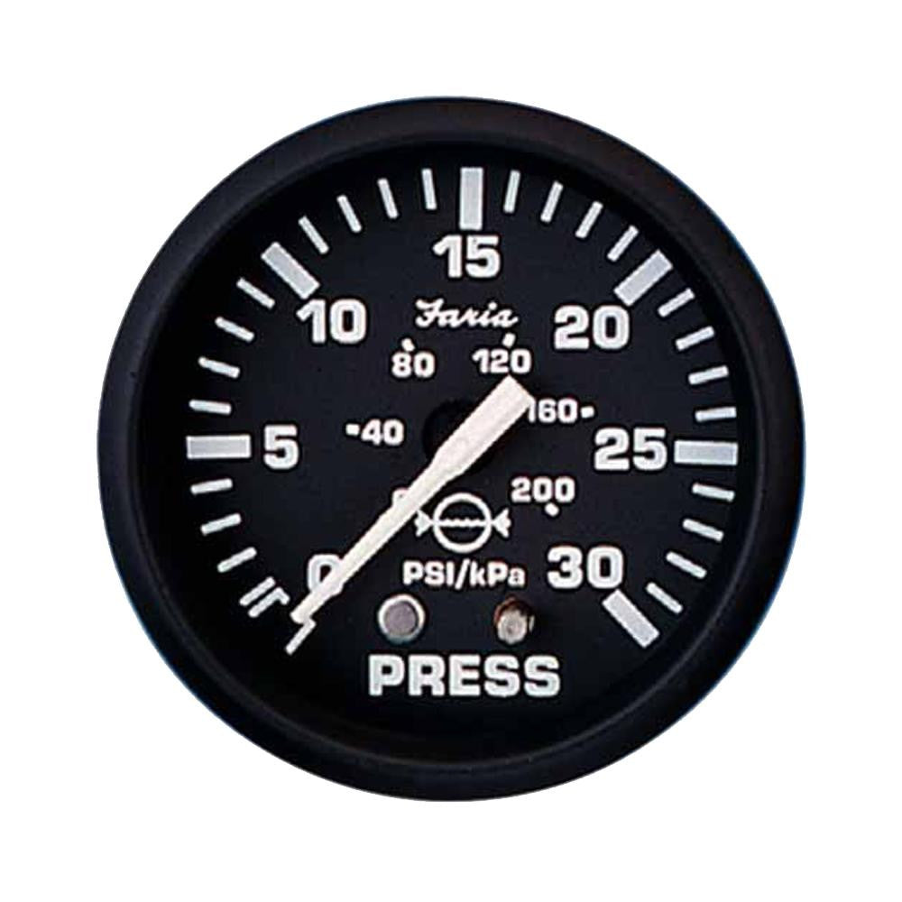 Faria Euro Black 2" Water Pressure Gauge Kit - 30 PSI