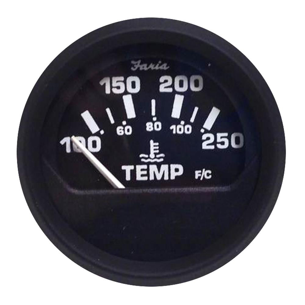 Faria Euro Black 2" Water Temperature Gauge (100-250°F)