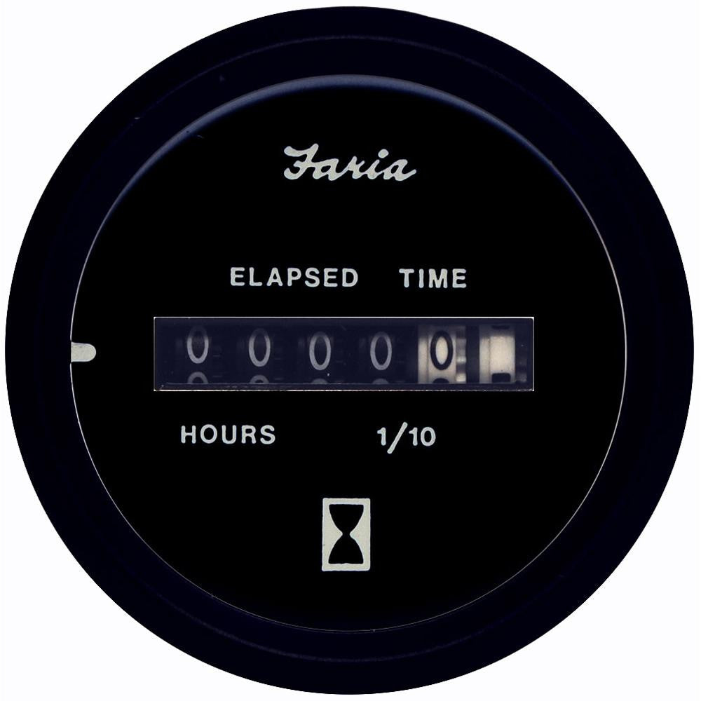 Faria Euro Black 2" Hourmeter (10,000 Hrs) (12-32 VDC)