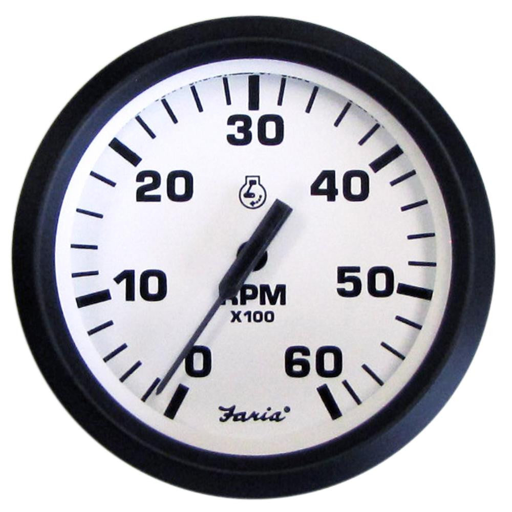 Faria Euro White 4" Tachometer - 6,000 RPM (Gas - Inboard & I-O)