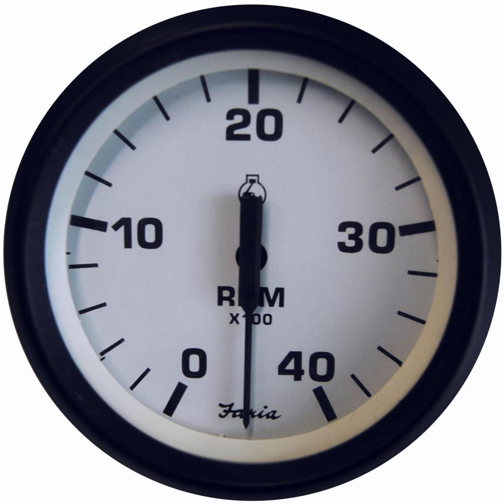 Faria Euro White 4" Tachometer - 4,000 RPM (Deisel - Magnetic Pick-Up)