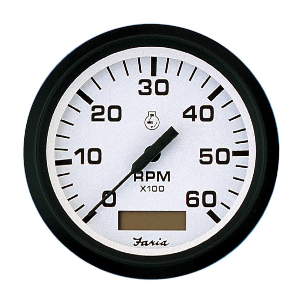 Faria Euro White 4" Tachometer w-Hourmeter - 6,000 RPM (Gas - Inboard)
