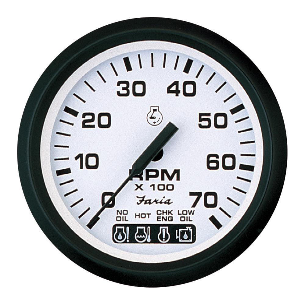 Faria Euro White 4" Tachometer w-Systemcheck Indicator - 7,000 RPM (Gas - Johnson - Evinrude Outboard)