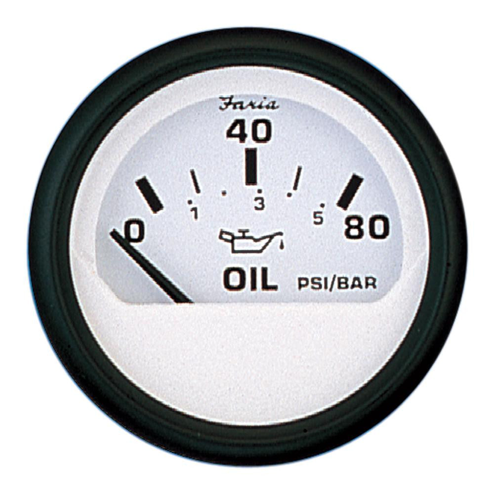 Faria Euro White 2" Oil Pressure Gauge - 80PSI