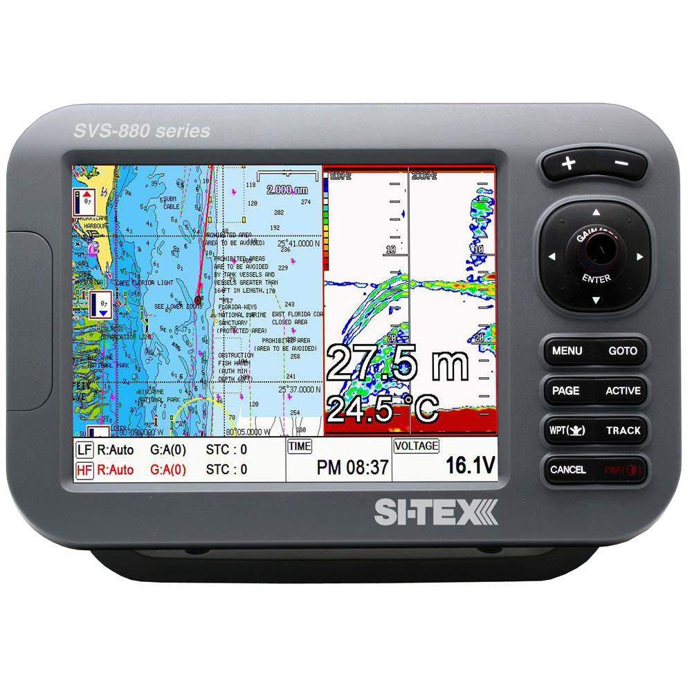 SI-TEX SVS-880CF-E 8" Chartplotter-Sounder Combo w-External GPS Antenna & Navionics+ Flexible Coverage Chart Card