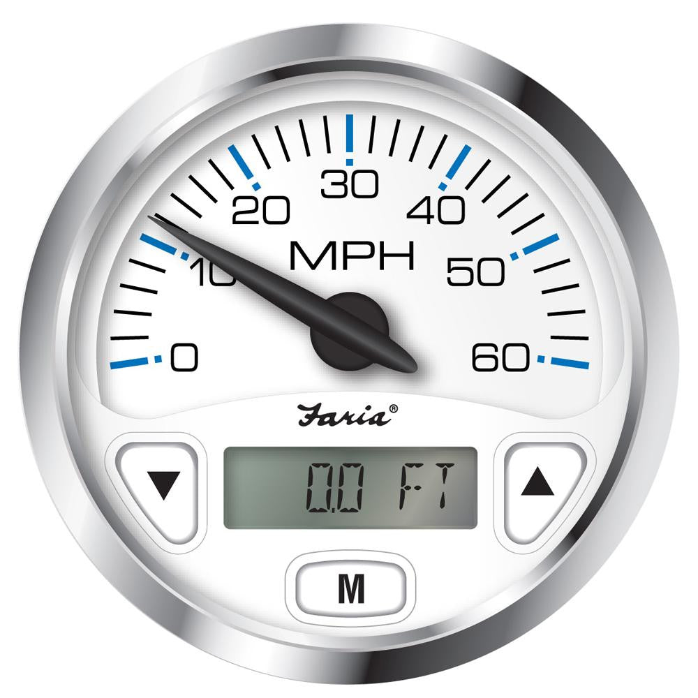 Faria Chesapeake White SS 4" GPS Speedometer w-Digital Depth Display - 60MPH - Transducer Required