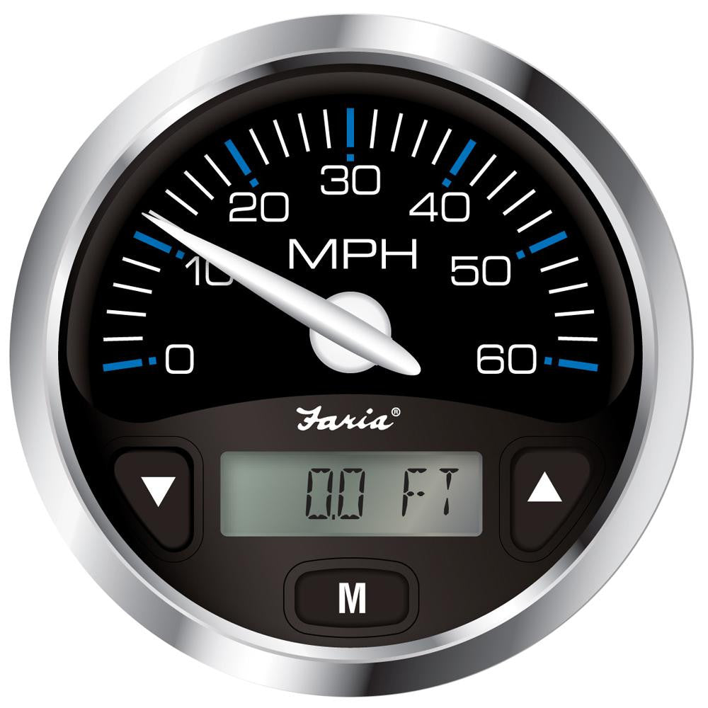 Faria Chesapeake Black SS 4" GPS Speedometer w-Digital Depth Display - 60MPH - Transducer Required