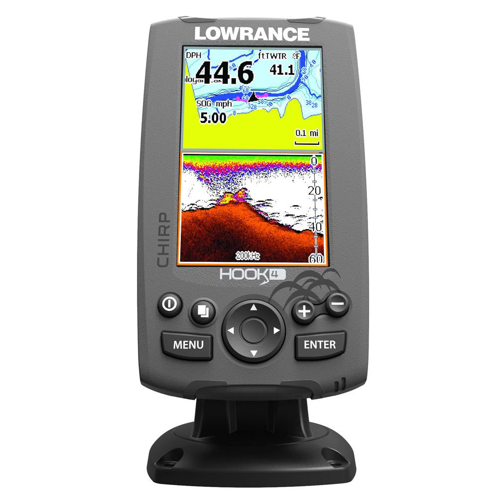 Lowrance HOOK-4 Combo w-83-200-455-800 HDI Transom Mount Transducer & Navionics+ Chart