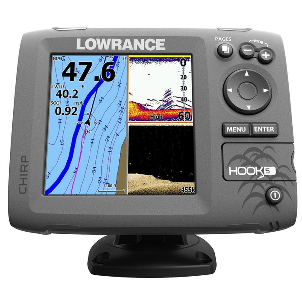 Lowrance HOOK-5 Combo w-83-200-455-800 HDI Transom Mount Transducer & Navionics+ Chart
