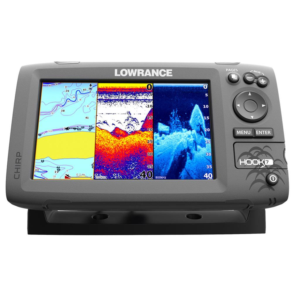 Lowrance HOOK-7 Combo w-83-200-455-800 HDI Transom Mount Transducer & Navionics+ Chart
