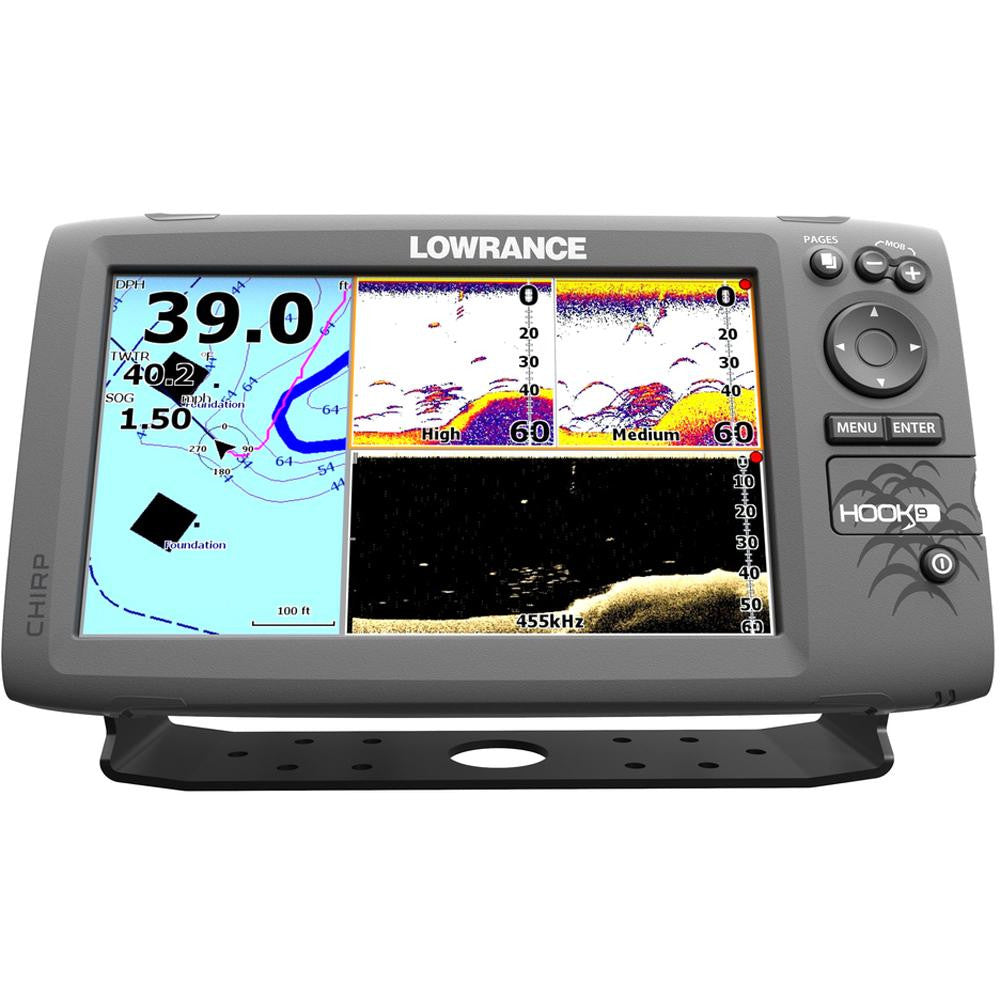 Lowrance HOOK-9 Combo w-83-200-455-800 HDI Transom Mount Transducer & Navionics+ Chart