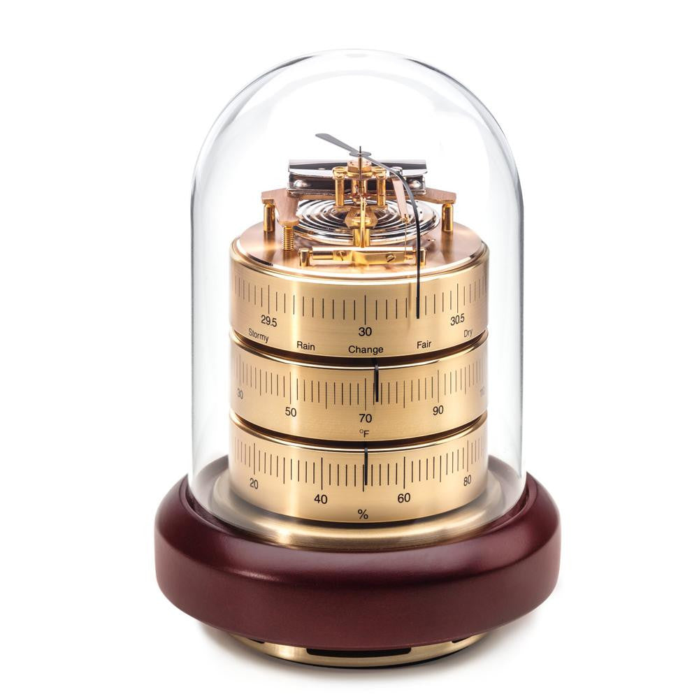 BARIGO Barometer, Thermometer & Hygrometer w-Acrylic Top & Mahogany Base