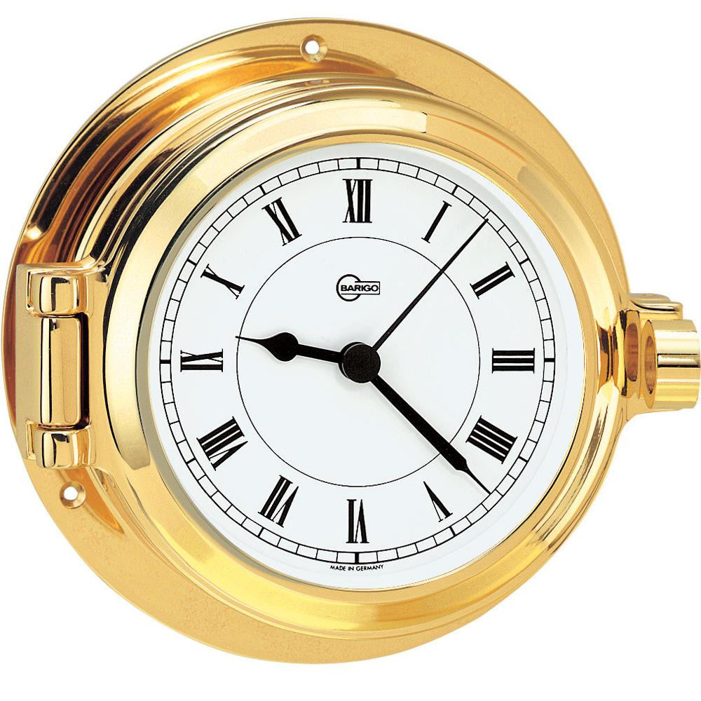 BARIGO Poseidon Series Porthole Quartz Ship's Clock - Brass Housing - 3.3" Dial