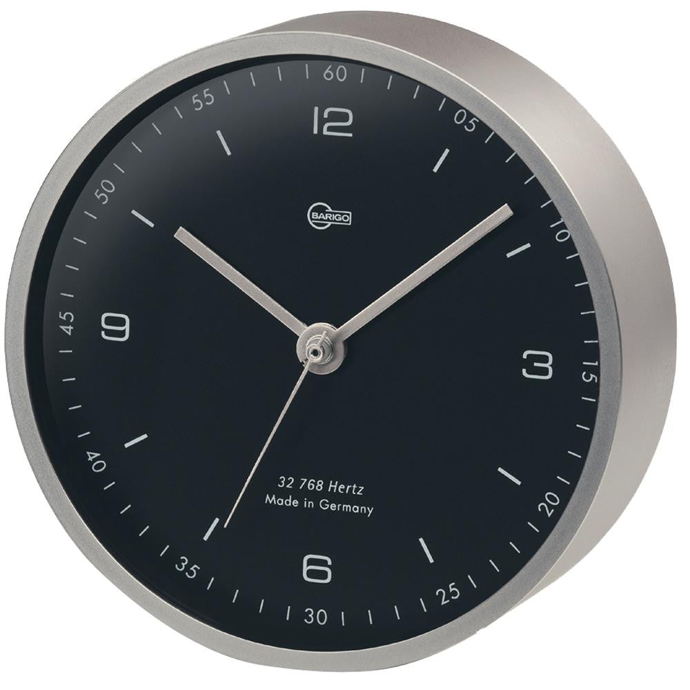 BARIGO Pentable Series Quartz Clock - Wall Plated Nickel Housing - 4" Black Dial