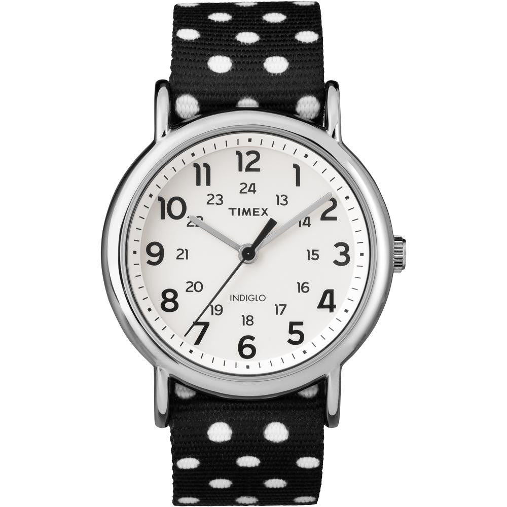 Timex Weekender Black-White Polkadot Print Reverse To Solid Color Watch - 38mm