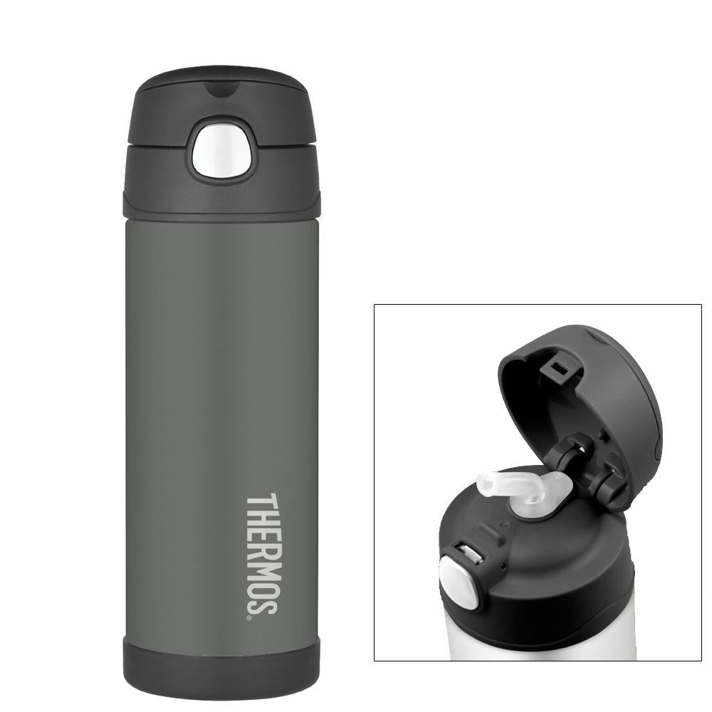 Thermos FUNtainer™ Stainless Steel, Insulated Straw Bottle - Charcoal - 16 oz.