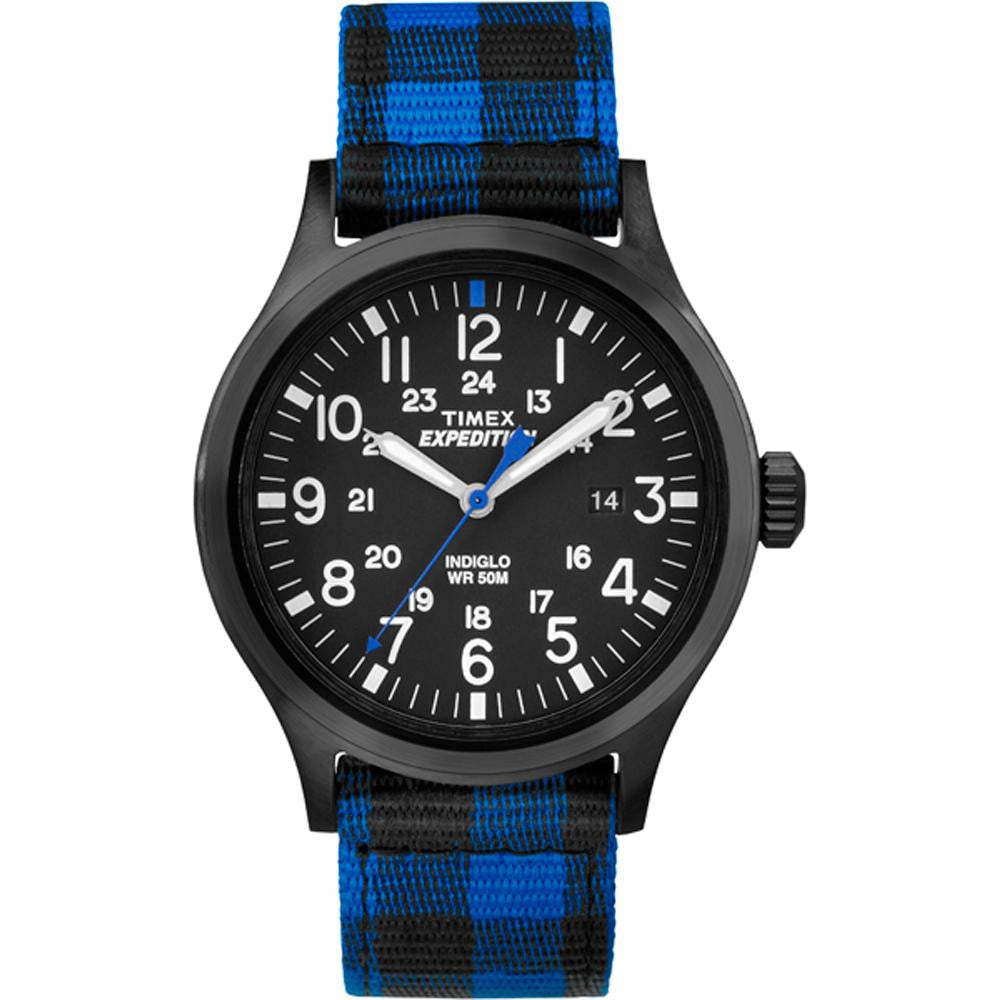 Timex Expedition Scout Metal - Blue Buffalo Checker Nylon Strap-Black Dial