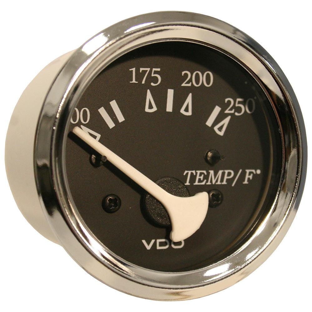 VDO Allentare Black 250°F Water Temperature Gauge - Use w-Marine 450-29 Ohm Sender - 12V - Chrome Bezel