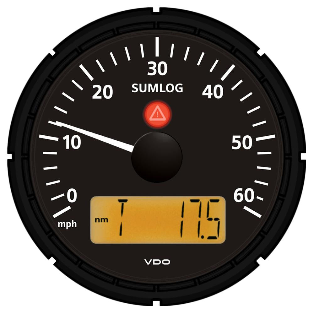VDO Viewline Onyx 60mph Sumlog (Speed-Depth-Temp) 3-3-8" (85mm) w-Odometer, Clock and Voltmeter - 12-24V