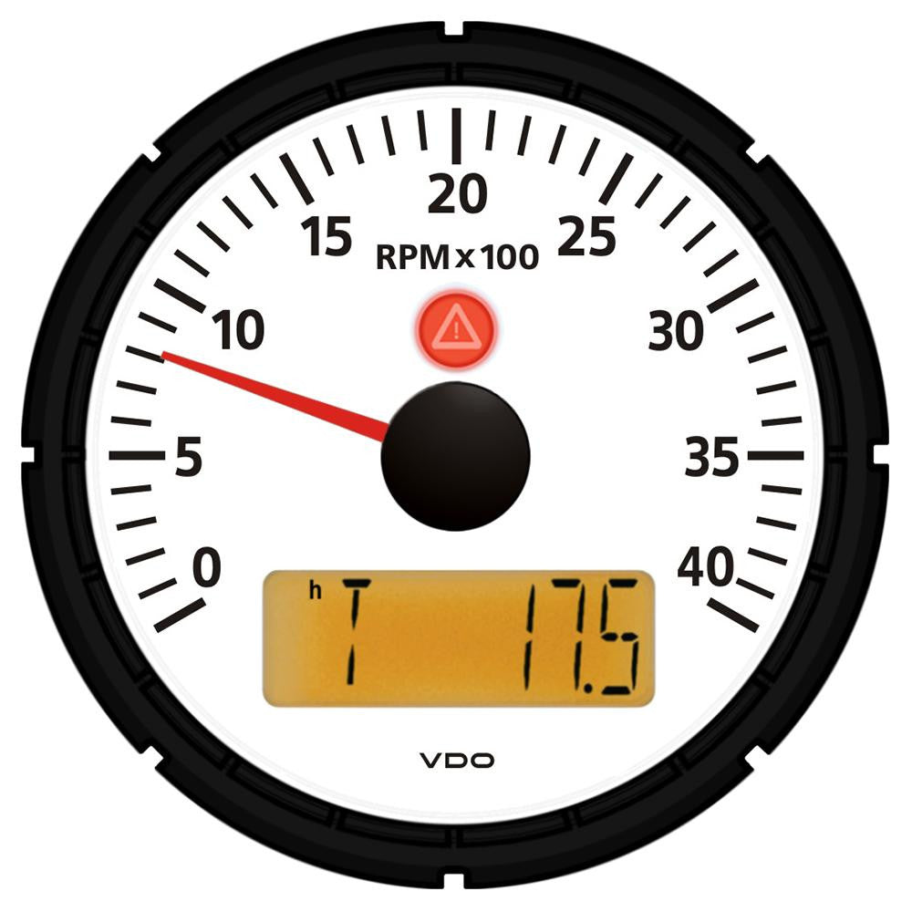 VDO Viewline Ivory 4,000 RPM 3-3-8" (85mm) Marine Tachometer w-2 Hourmeters, Clock and Voltmeter - 12-24V