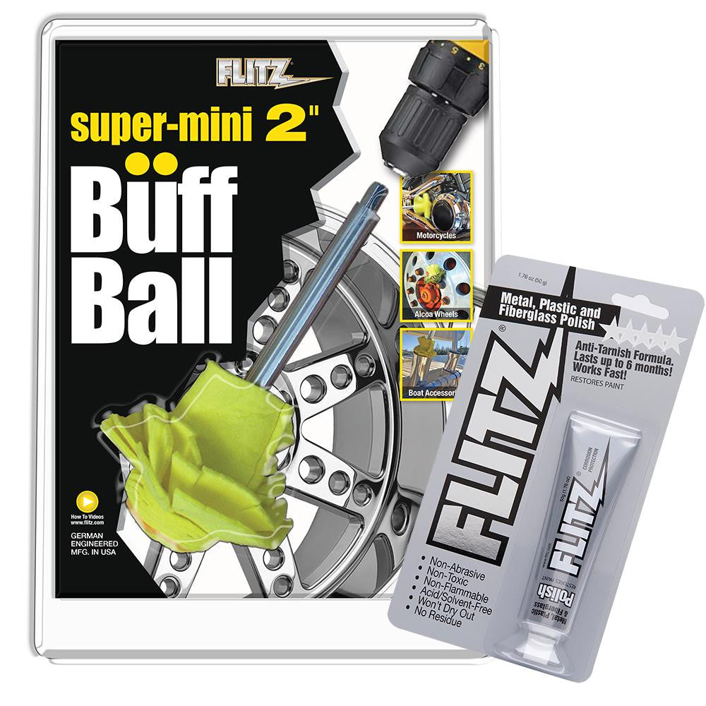 Flitz Buff Ball - Super Mini 2" - Yellow w-1.76oz Tube Flitz Polish