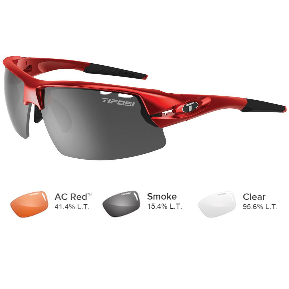 Tifosi Crit Interchangeable Metallic Red Sunglasses - Smoke-AC Red™-Clear