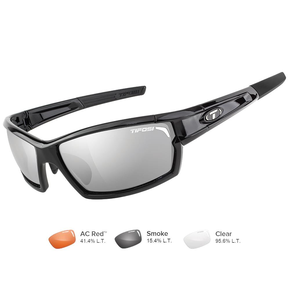 Tifosi Camrock Gloss Black Interchangeable Sunglasses - Smoke-AC Red™-Clear