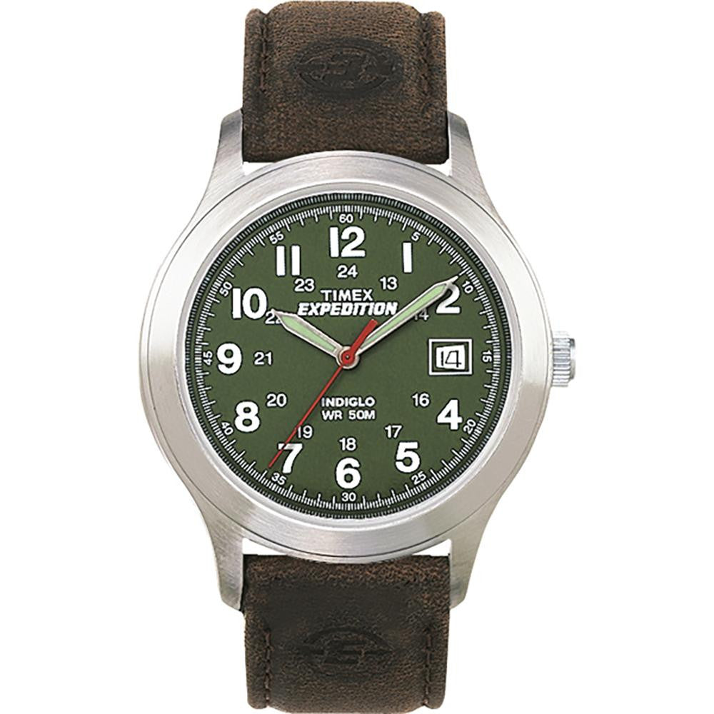 Timex Expedition® Metal Field Full-Size Watch - Olive Dial-Brown Leather