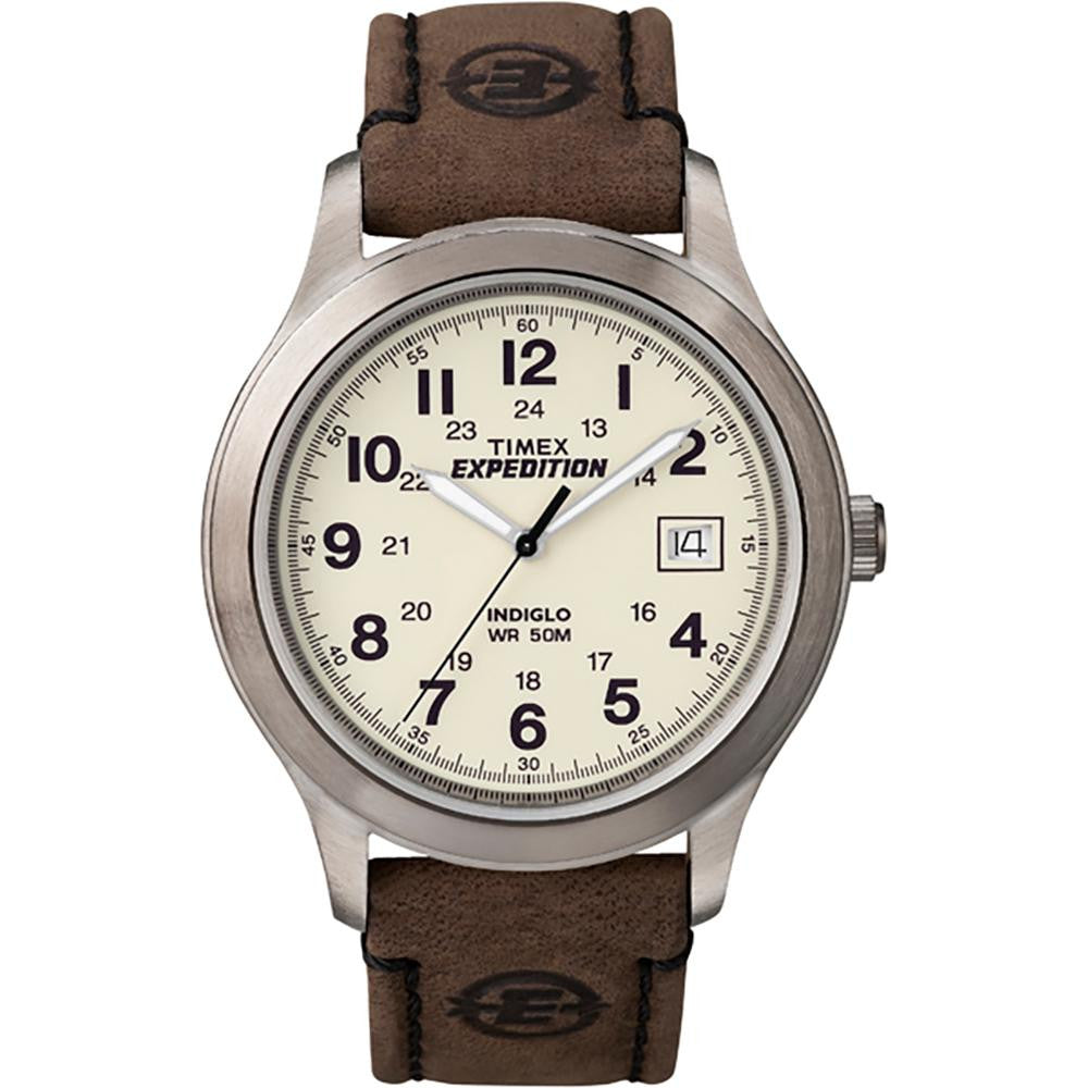 Timex Expedition® Metal Field Full-Size Watch - Creme Dial-Brown Leather