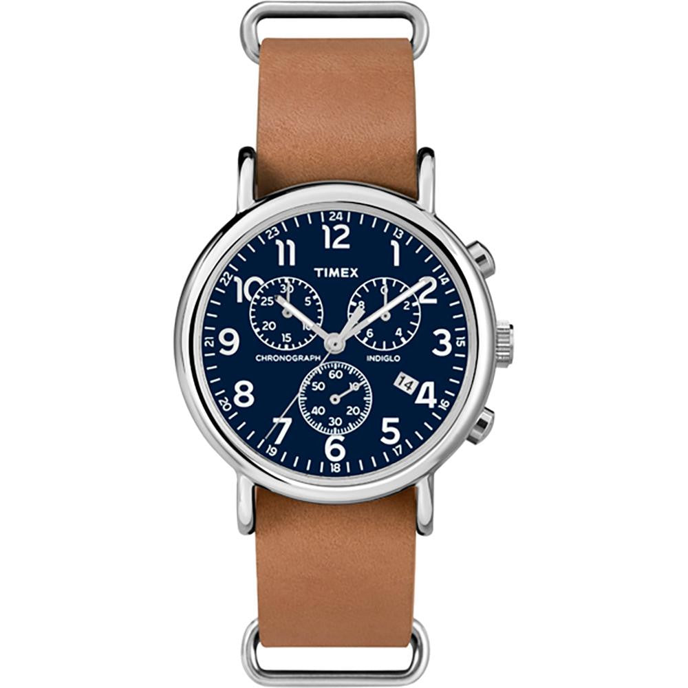 Timex Weekender® Chronograph Slip-Thru Watch - Black-Tan