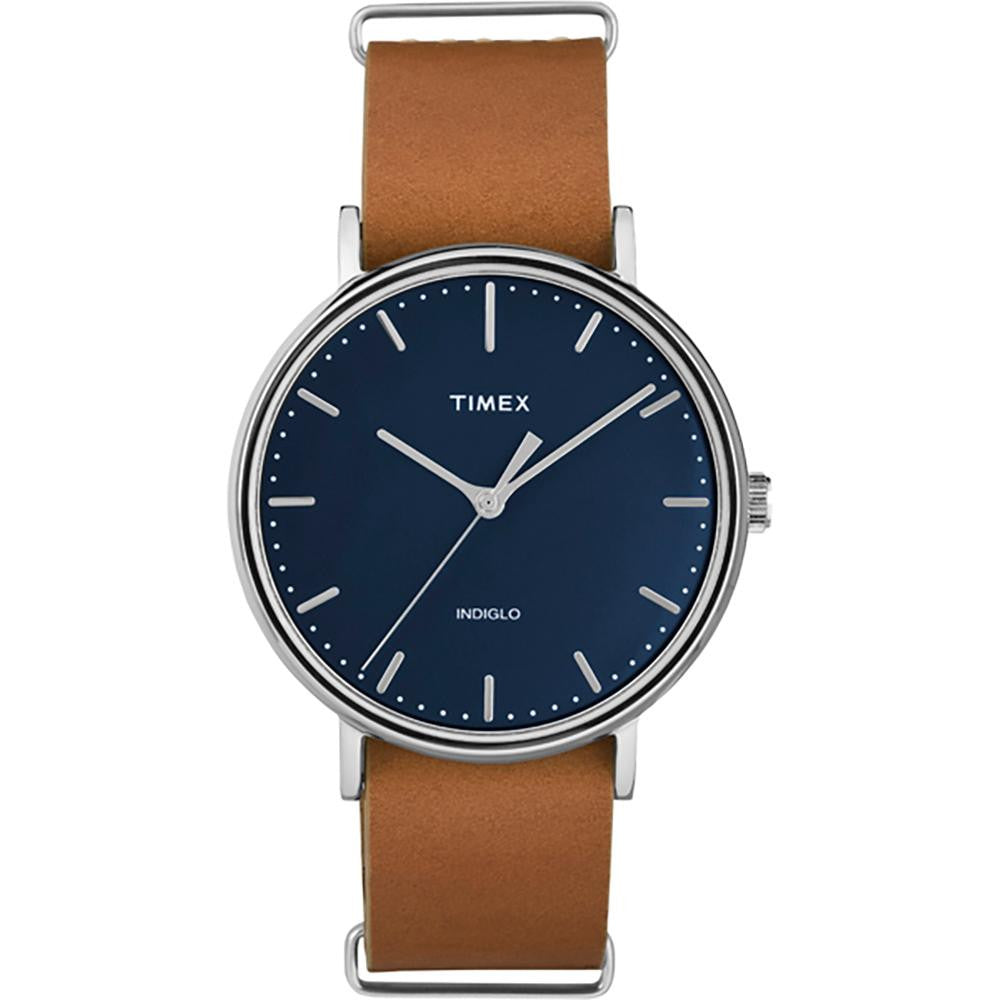 Timex Weekender® Fairfield 41mm Slip-Thru Watch - Black-Tan Leather