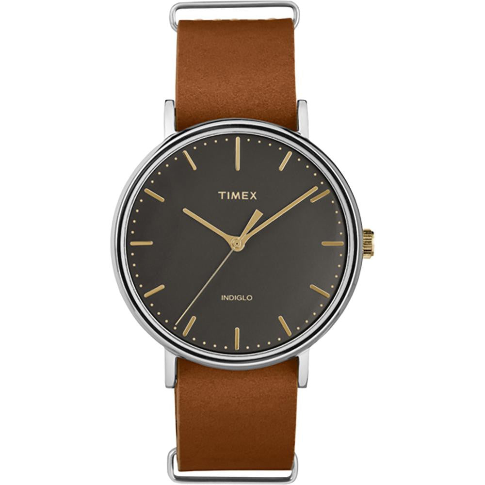 Timex Weekender® Fairfield 41mm Slip-Thru Watch - Black-Brown Leather