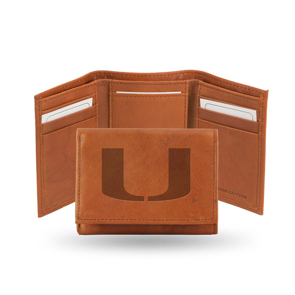 Miami Hurricanes Tri-Fold Wallet (Pecan Cowhide)