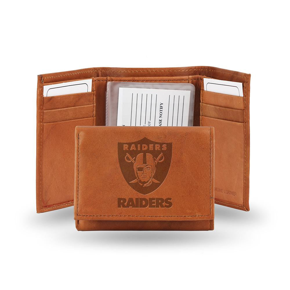 Oakland Raiders Tri-Fold Wallet (Pecan Cowhide)