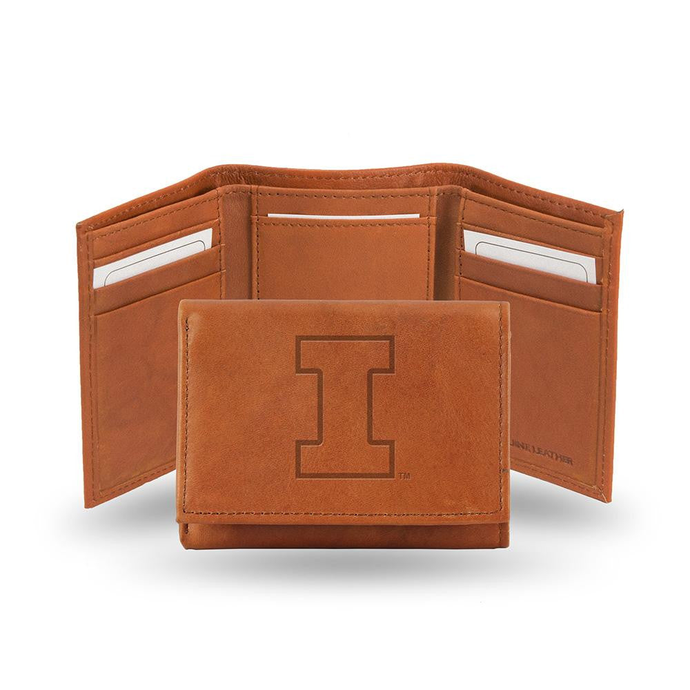 Illinois Fighting Illini Tri-Fold Wallet (Pecan Cowhide)