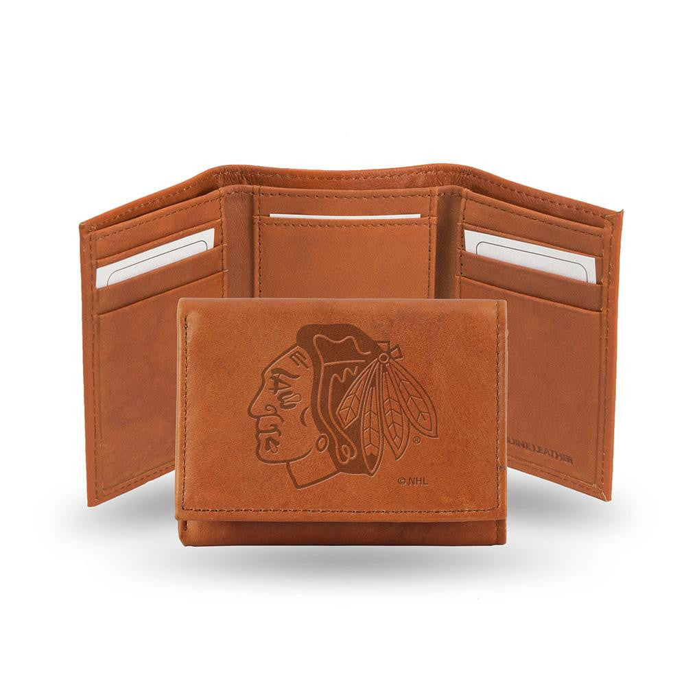 Chicago Blackhawks Tri-Fold Wallet (Pecan Cowhide)