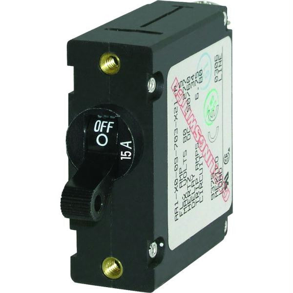 Blue Sea 7208 AC - DC Single Pole Magnetic World Circuit Breaker  -  15 Amp