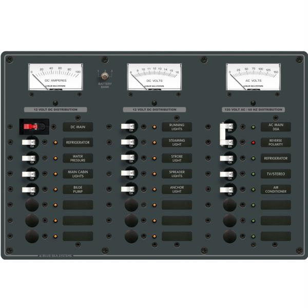 Blue Sea 8084 AC Main +6 Positions-DC Main +15 Positions Toggle Circuit Breaker Panel  (White Switches)